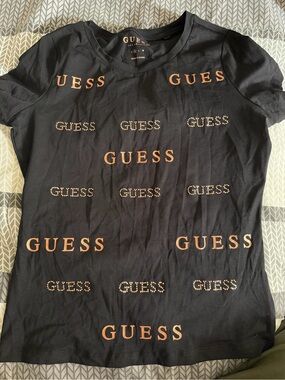 Guess Black Tee with Copper Logo Accents